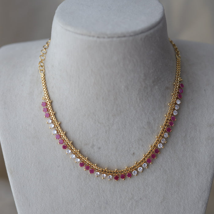 Heritage gold plated ruby white stone short necklace H532