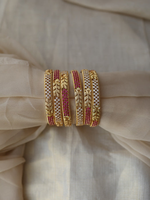 Heritage gold plated ruby white stone bangle (1 set  of 2 bangles) HB233