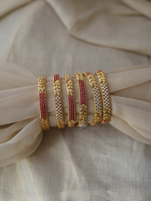 Heritage gold plated ruby white stone bangle (1 set  of 2 bangles) HB233
