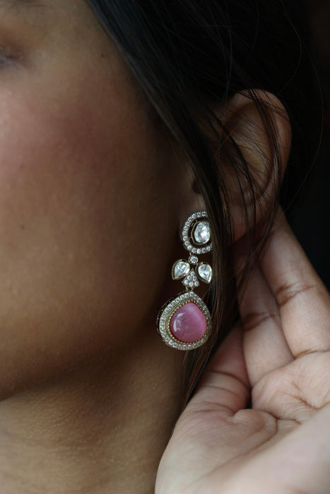 Trendy pink stone necklace with earrings and tikka TP308