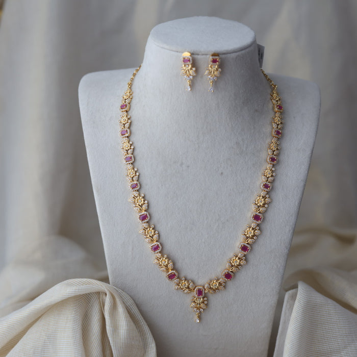 Heritage gold plated ruby white stone long necklace with earrings HL123