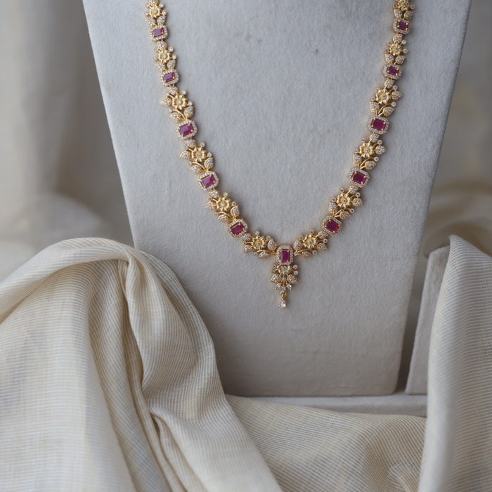Heritage gold plated ruby white stone long necklace with earrings HL123