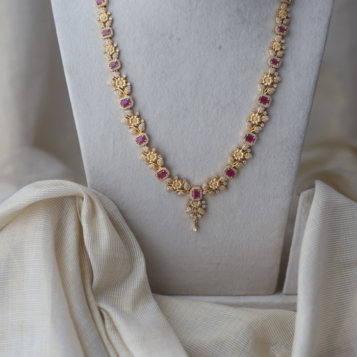 Heritage gold plated ruby white stone long necklace with earrings HL123