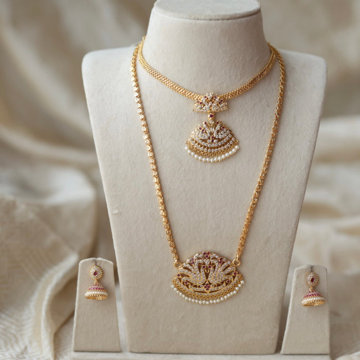 Heritage gold plated short and long padakam set necklace HPS123489