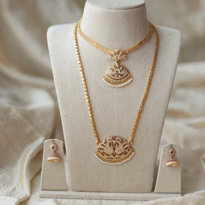 Heritage gold plated short and long padakam set necklace HPS123489