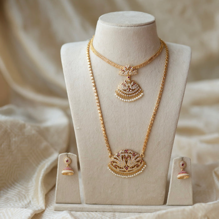 Heritage gold plated short and long padakam set necklace HPS123489