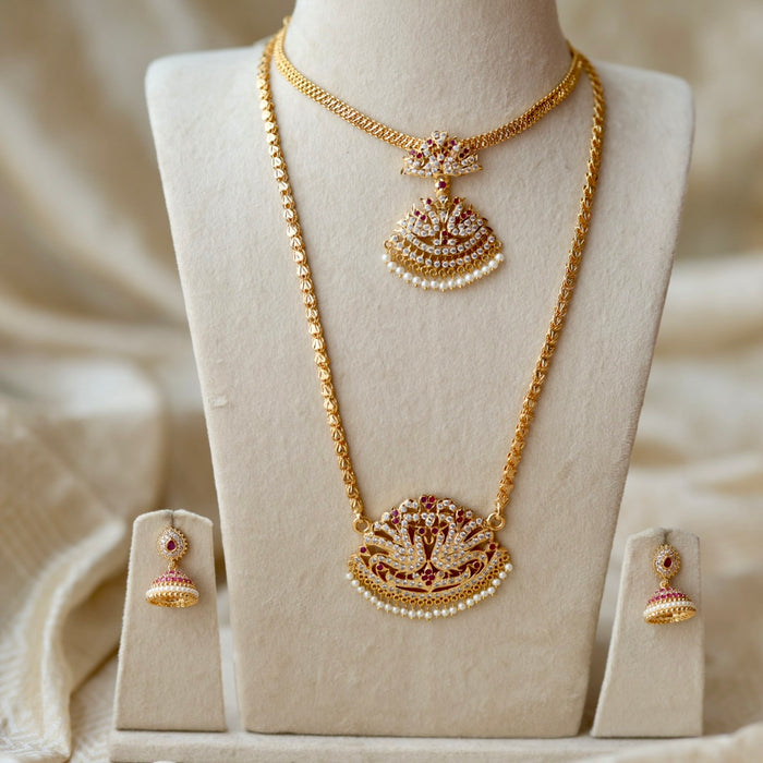 Heritage gold plated short and long padakam set necklace HPS123489