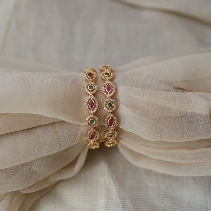 Heritage gold plated multi stone bangle (1 set  of 2 bangles) HB225