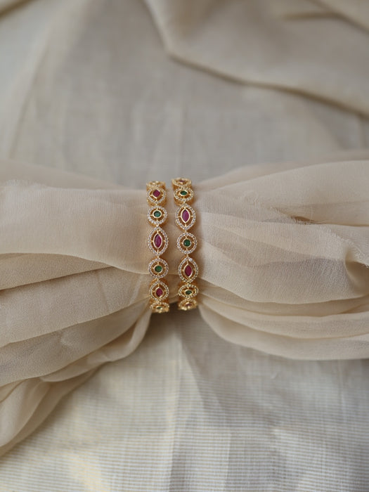 Heritage gold plated multi stone bangle (1 set  of 2 bangles) HB225