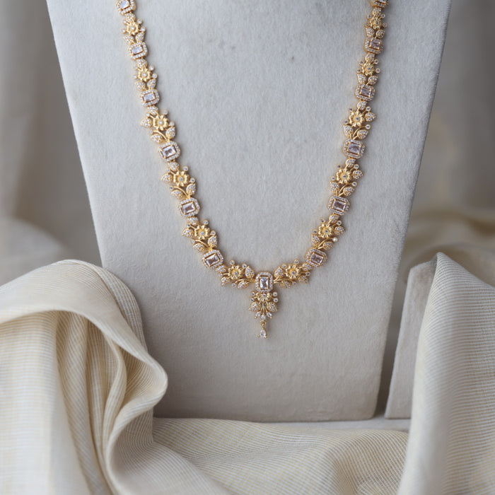 Heritage gold plated white stone long necklace with earrings HL1233