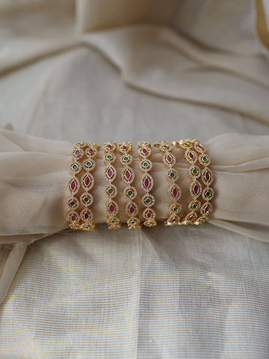 Heritage gold plated multi stone bangle (1 set  of 2 bangles) HB225