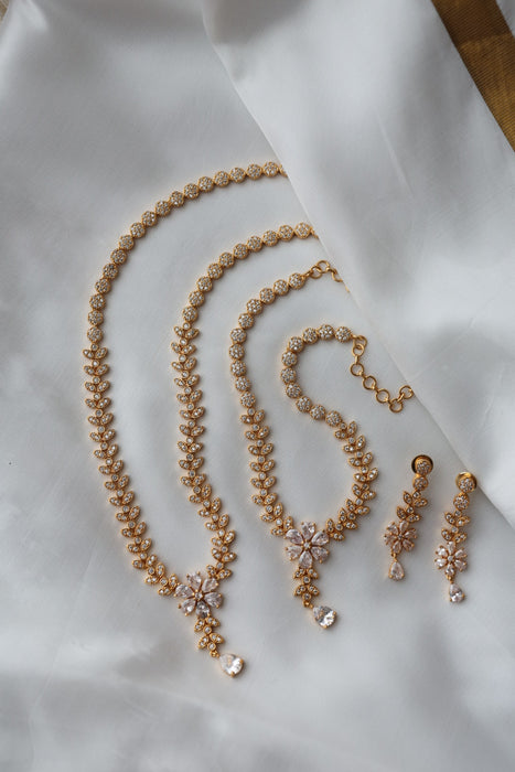 Heritage gold plated short and long padakam necklace set with earrings HPS12348