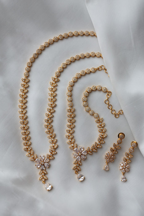 Heritage gold plated short and long padakam necklace set with earrings HPS12348