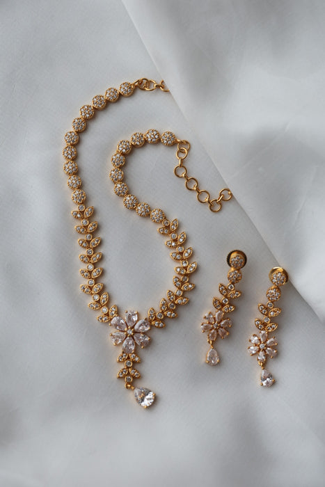 Heritage gold plated short and long padakam necklace set with earrings HPS12348