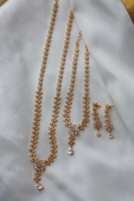 Heritage gold plated short and long padakam necklace set with earrings HPS12348
