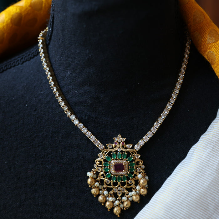 Antique green stone short necklace with earrings TTS3452