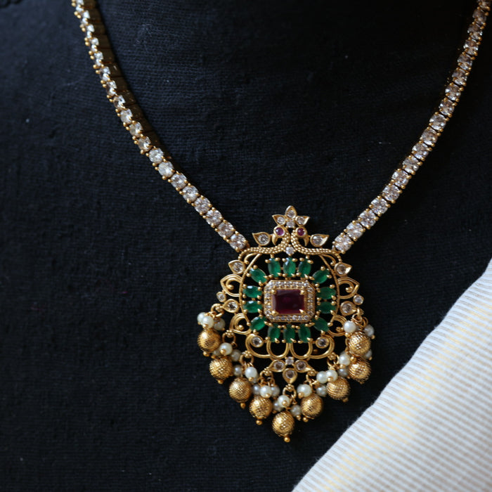 Antique green stone short necklace with earrings TTS3452