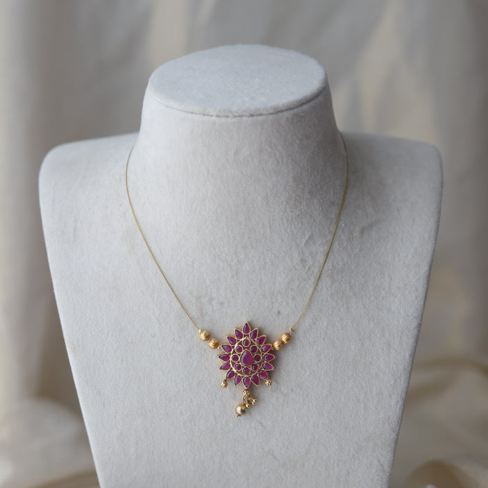 Antique ruby stone invisible short necklace IN451