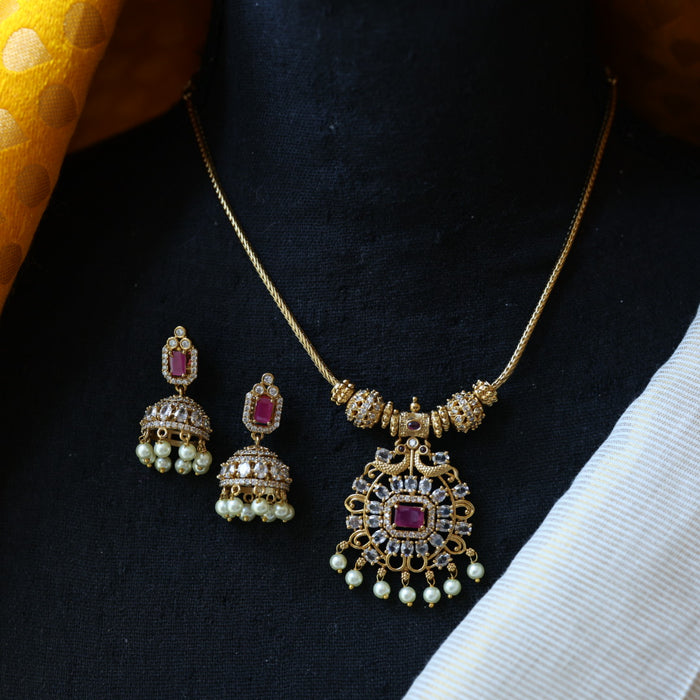 Antique green stone short necklace with earrings TTS3453