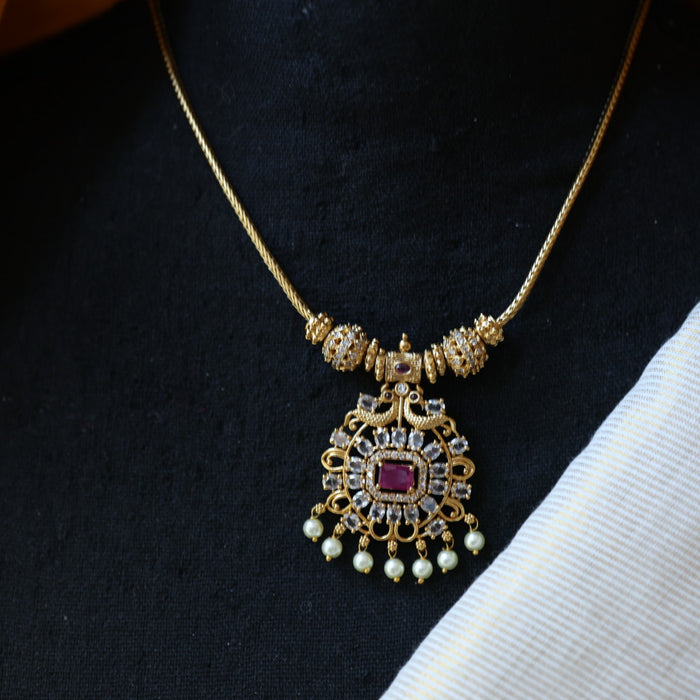 Antique green stone short necklace with earrings TTS3453