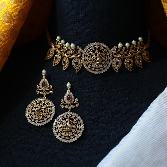 Antique gold simple choker necklace and earrings CCB188