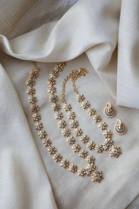 Heritage gold plated short and long padakam necklace set with earrings  HPS9801
