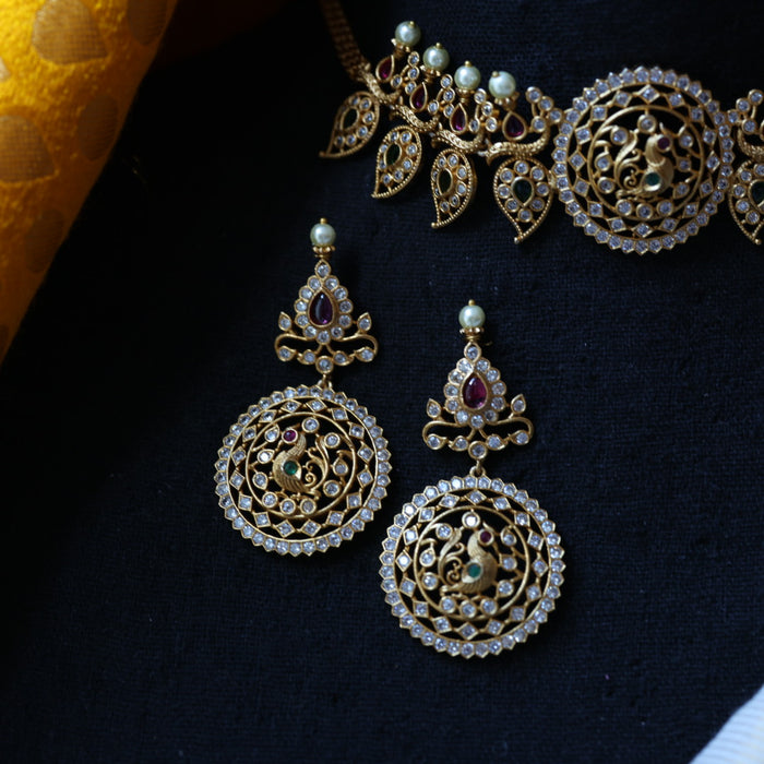 Antique gold simple choker necklace and earrings CCB188