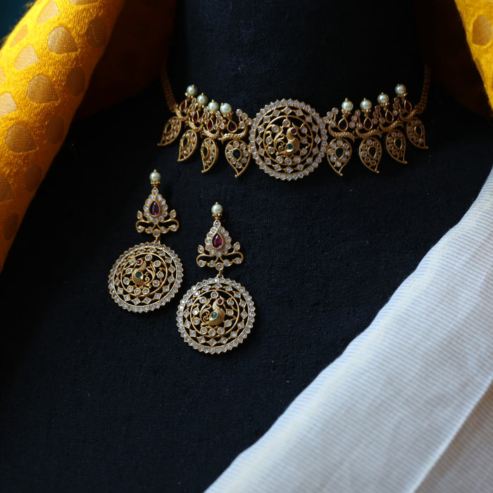 Antique gold simple choker necklace and earrings CCB188