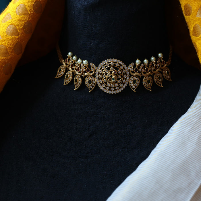 Antique gold simple choker necklace and earrings CCB188
