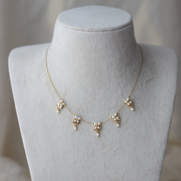 Heritage gold plated pearl invisible short necklace IN902