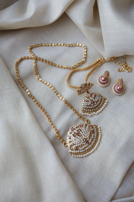 Heritage gold plated short and long padakam set necklace HPS123489