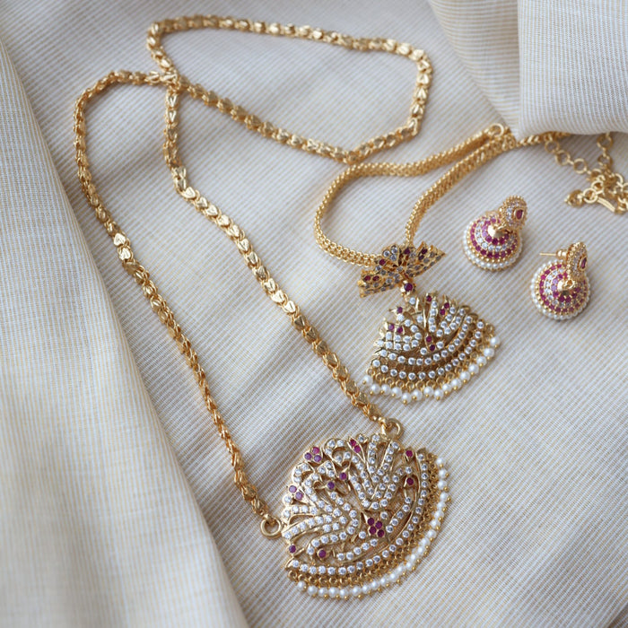 Heritage gold plated short and long padakam set necklace HPS123489