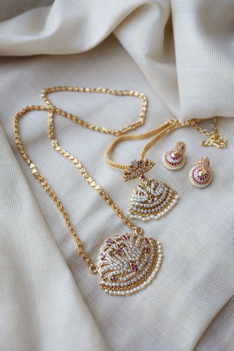 Heritage gold plated short and long padakam set necklace HPS123489