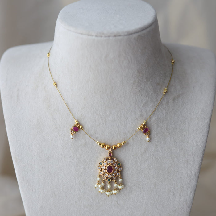 Antique ruby stone design invisible short necklace IN754