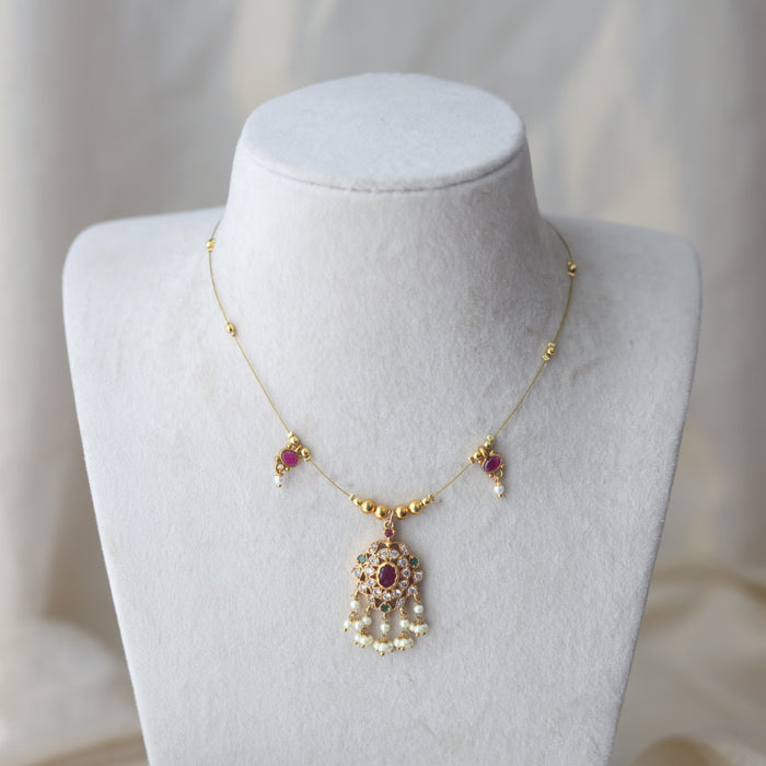 Antique ruby stone design invisible short necklace IN754