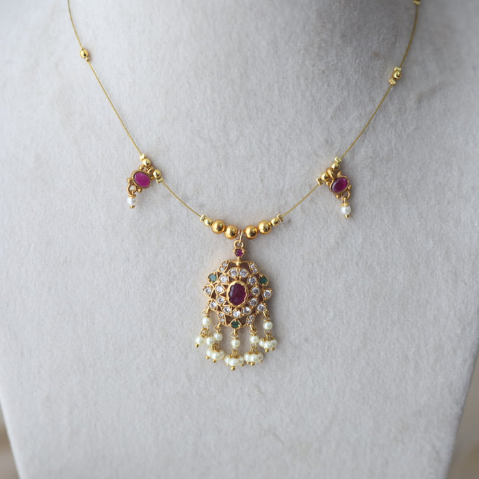 Antique ruby stone design invisible short necklace IN754