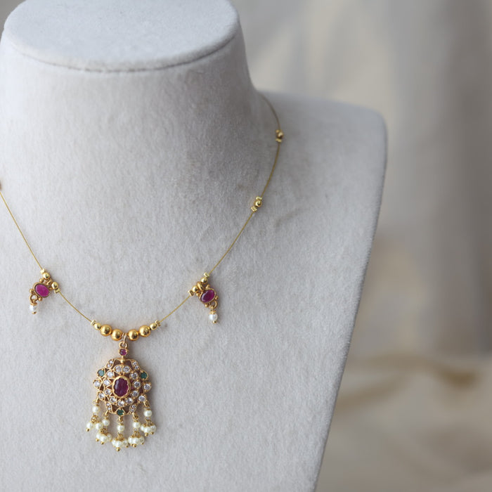 Antique ruby stone design invisible short necklace IN754