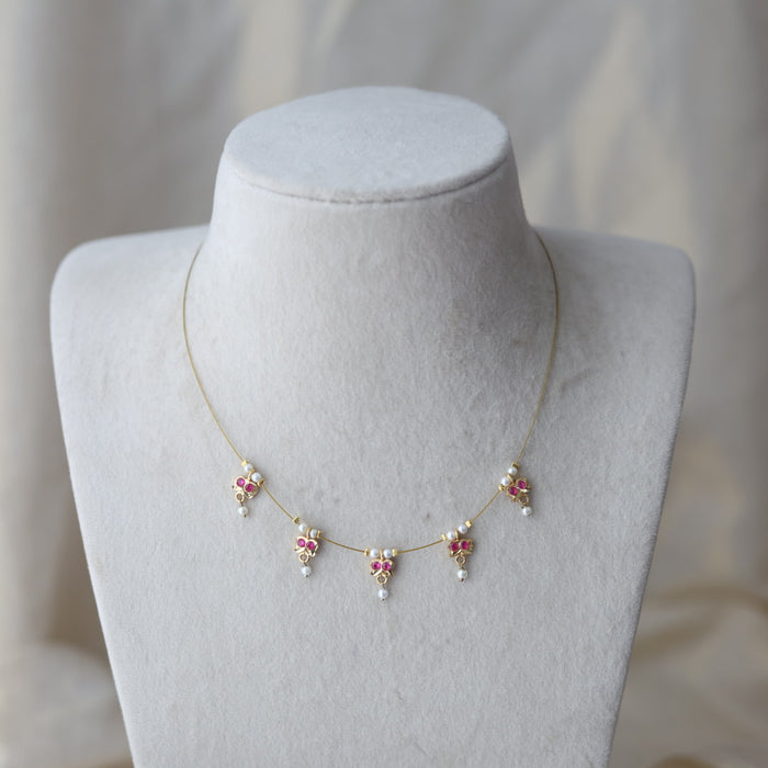 Heritage gold plated pearl invisible short necklace IN902