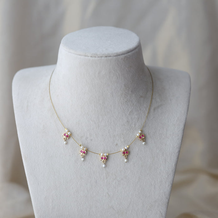 Heritage gold plated pearl invisible short necklace IN902