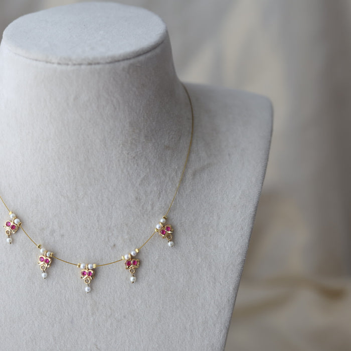Heritage gold plated pearl invisible short necklace IN902