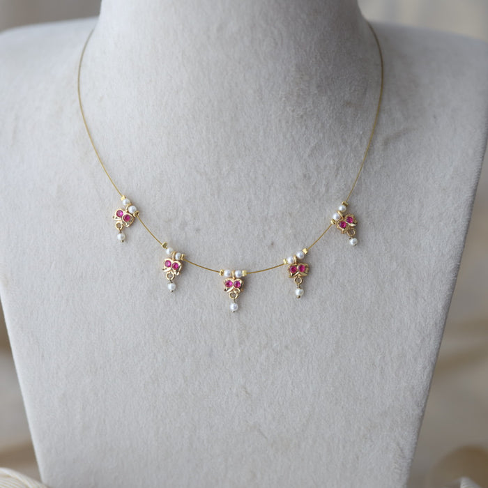 Heritage gold plated pearl invisible short necklace IN902