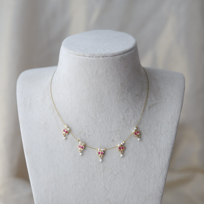 Heritage gold plated pearl invisible short necklace IN902