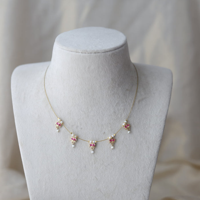 Heritage gold plated pearl invisible short necklace IN902