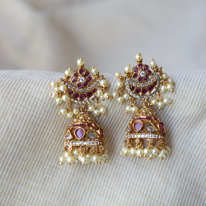 Antique ruby white stone jumka earrings AJJ456