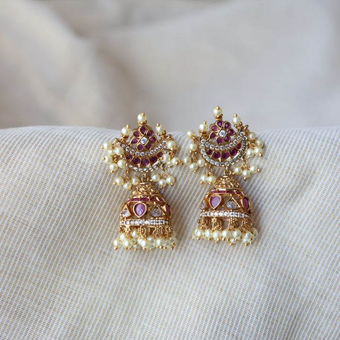 Antique ruby white stone jumka earrings AJJ456