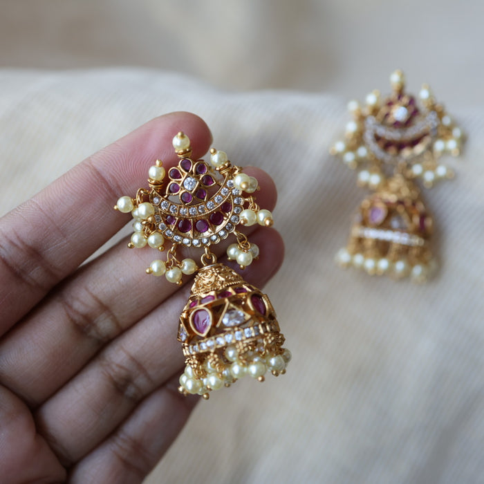 Antique ruby white stone jumka earrings AJJ456