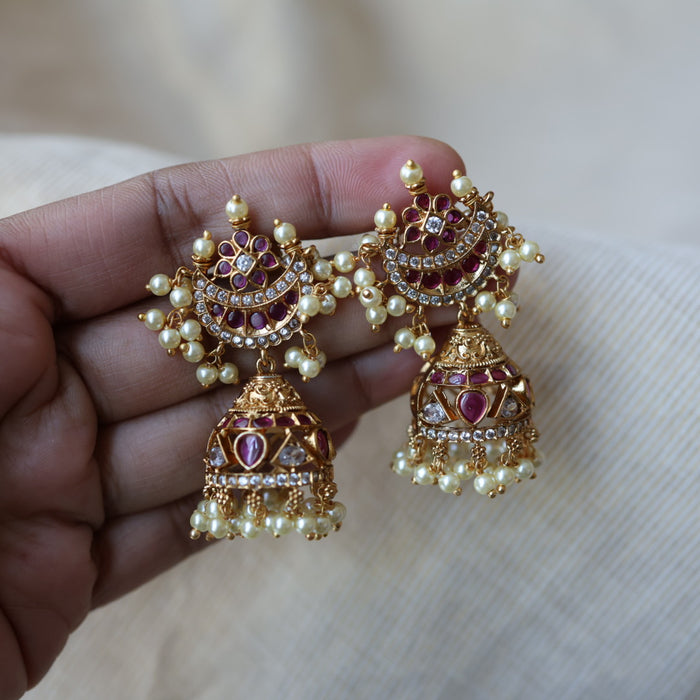 Antique ruby white stone jumka earrings AJJ456