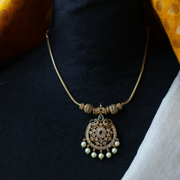 Antique green stone short necklace with earrings TTS3453