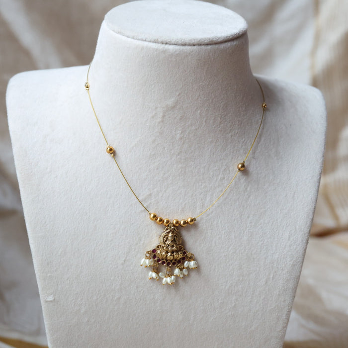 Antique green bead invisible short necklace IN456