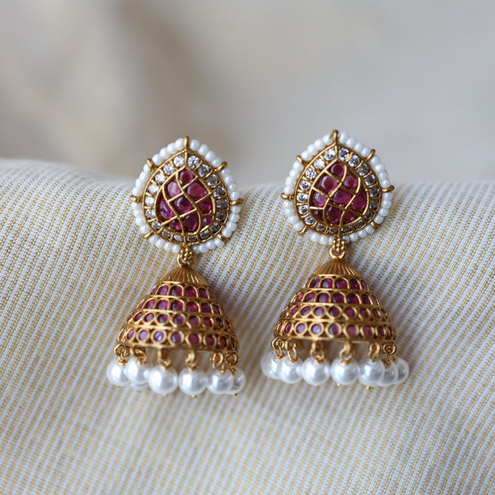 Antique ruby white stone jumka earrings AJJ100
